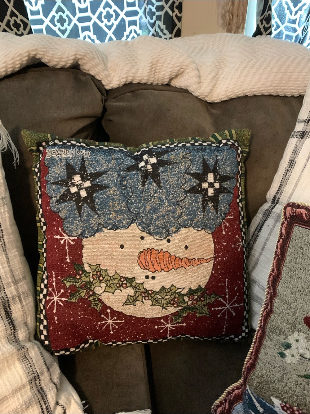 Festive Snowman Decorative Throw Pillow - Red/Blue Holiday Accent